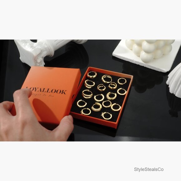 Small Chunky Gold Hoop Earrings Set 8 Pairs Hypoallergenic 14K Gold Filled - Picture 7 of 7